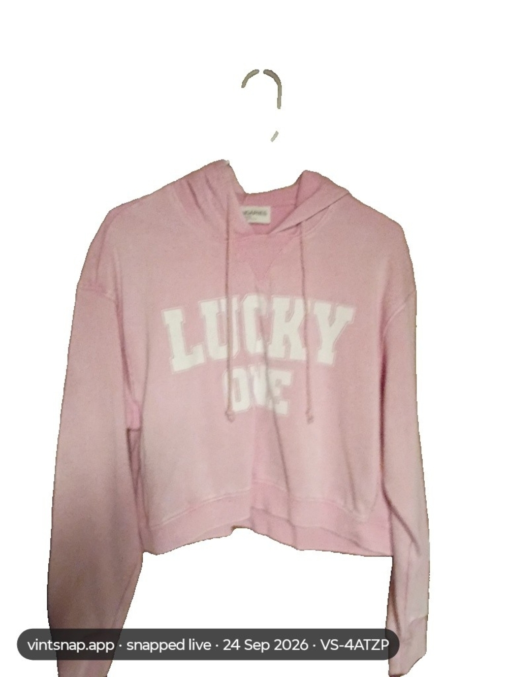 No Boundaries Pink Cropped Hoodie Sweatshirt with 'LUCKY ONE'